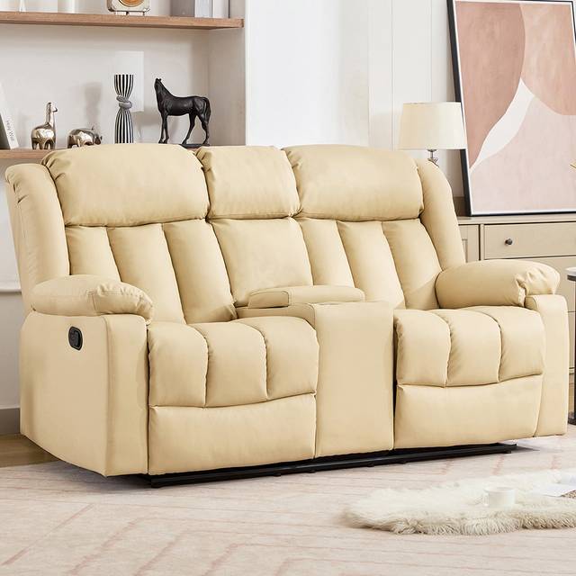 Artemis Home Sheridan 2 Seat Recliner Sofa with Central Console - Cream, Cream