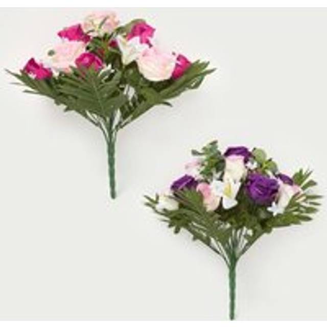 Homescapes Rose & Lily Bouquet, Pink & Purple Set of 2 - Multi Colour