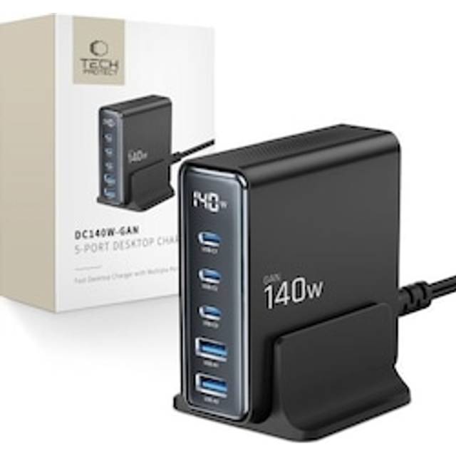 Tech-Protect 5-Port Skrivbord Laddare - Svart