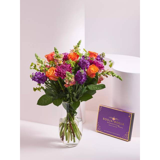 John Lewis Orange & Purple Hand Tied Bouquet & Chocolates
