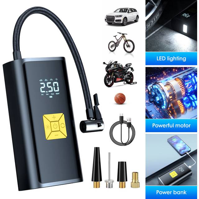 TEMU Cordless Tyre Inflator Electric Portable Car Tyre Inflator Air Compressor, 150psi Usb Rechargeable Car Tyre Pump Digital Cordless Tyre Inflator With Led Light For Car Motorcycle