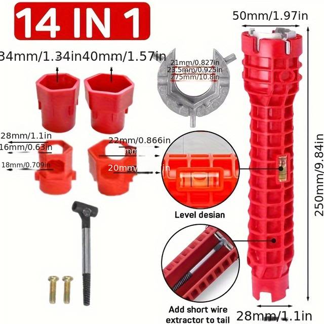 TEMU 1set, 14in 1 Multifunctional Sink Faucet Repair Wrench - Kitchen And Bathroom Pipe Repair
