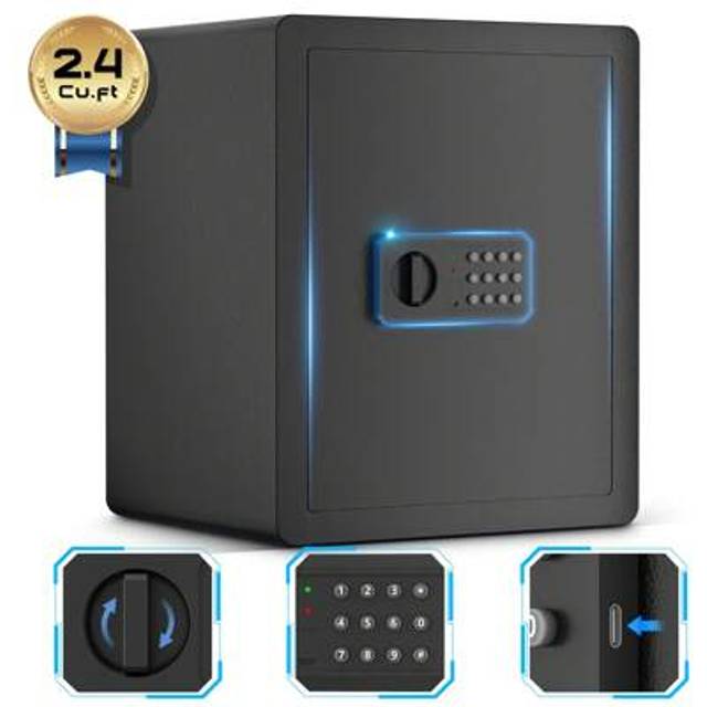 SHEIN Home & Office Fireproof Waterproof Safe Box: Money Safe With Key And Password For Document Protection