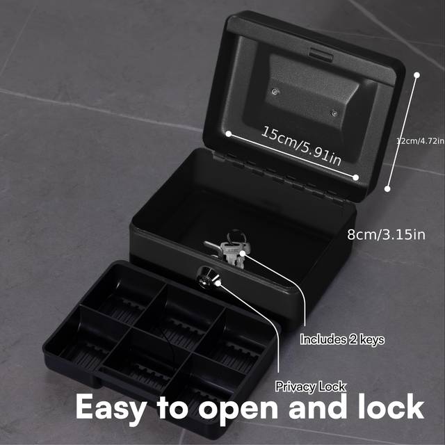 TEMU 1pc Compact Box With Combination Lock, 6-inch Durable Security Lock Box With Money Tray, Finish, 15 X 12 X 9cm
