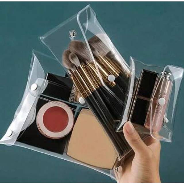 SHEIN 3pcs/1pc Clear PVC Cosmetic Bag, Makeup Pouch, Stationery Organizer, Simple Portable Student Travel Pencil Case, Snap Closure Bag, Christmas Gift For