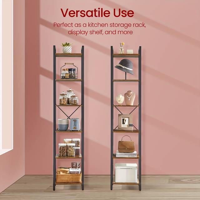 TEMU 6-tier Tall Bookshelf, Narrow Bookcase, Skinny Book Shelf For Living Room, Home Office, Study, 30 X 40 X 187.5cm