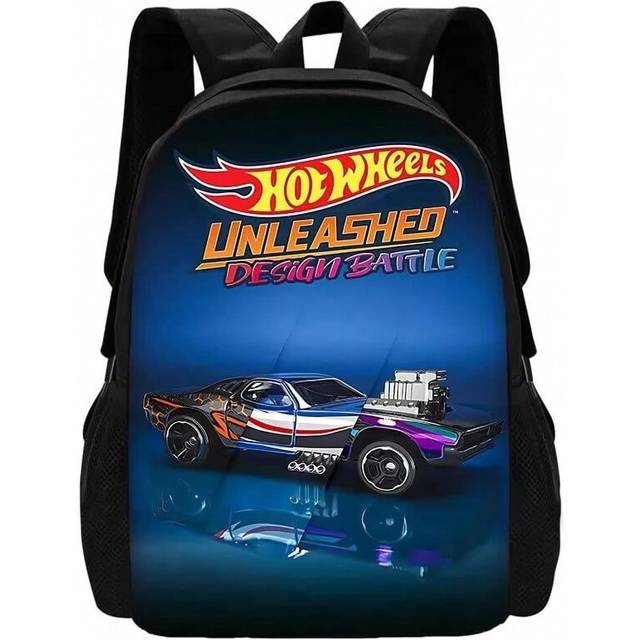 (XHOO1-SB-101-A3) Hot Wheels Cars Child School Backpack with Lunch Bags ,Pencil Bags ,School Bags for Boys Girls Best Gift