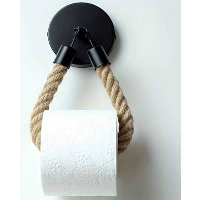 SHEIN 1pc Matte Black Painted Household Paper Roll Rack With Rope And Hole Punching Bathroom Decor Summer