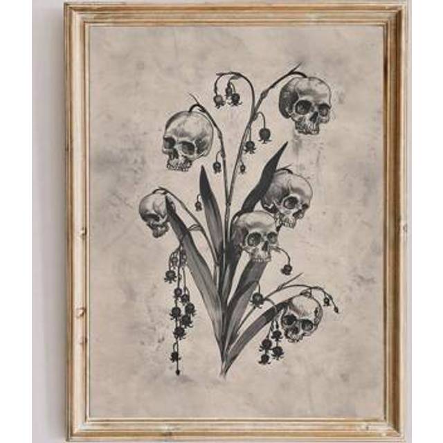 SHEIN 1pc Unframed Vintage Gothic Skull Flower Canvas Poster Print Dark Academia Witchy Wall Art Decor Retro Painting For Apartment,Living Room,Bedroom,Mode