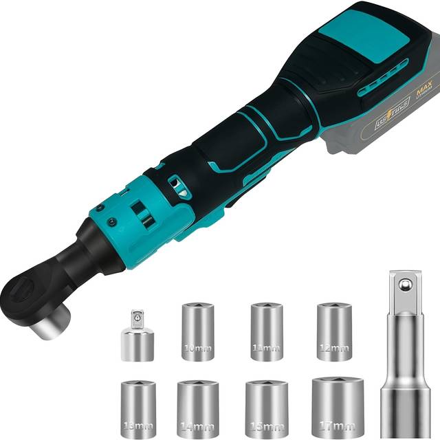 TEMU Compatible With Makita 18v Battery, 3/8" Cordless Ratchet Wrench, Ratchet, 60n. Rpm Square Drive Wrench, Variable Speed, 7 Sockets, 1/4" Adapter & 3" Extension Rod Only Tool