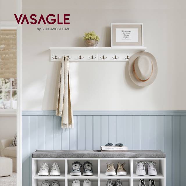 TEMU Shoe Bench, Storage Bench With Padded Seat, With Cushion, 12 Compartments, Adjustable Shelves, For Living Room, Hallway, 30.3 X 104 X 48 Cm