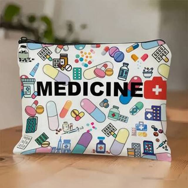 SHEIN 1pc Canvas Zipper Bag, Canvas Cosmetic Bag With Zipper, Canvas Pencil Case, Medical Pouch, Allover Print