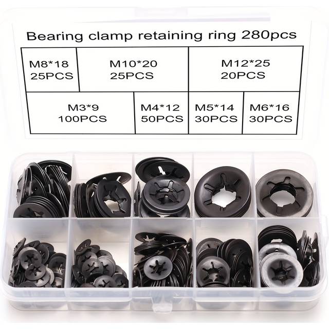 TEMU 280pcs Internal Tooth Star Lock Washers, M3/m4/m5/m6/m8/m10/m12 Quick Release Washer Set, Black Oxide Surface/push-in Locking Washers