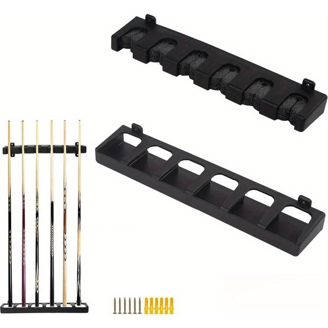 TEMU 1set Pool Cue Rack Wall Mounted Hanging 6 Cues Stick Holder Stand Snooker Organizer