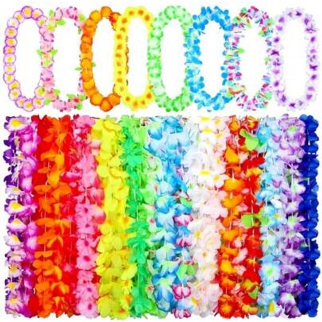 SHEIN 10/20/30/50pcs Hawaiian Leis Necklace Colorful Tropical Flower Garland Hawaiian Leis Hawaiian Flower Wreaths For Hawaiian Themed Party Beach Luau Part