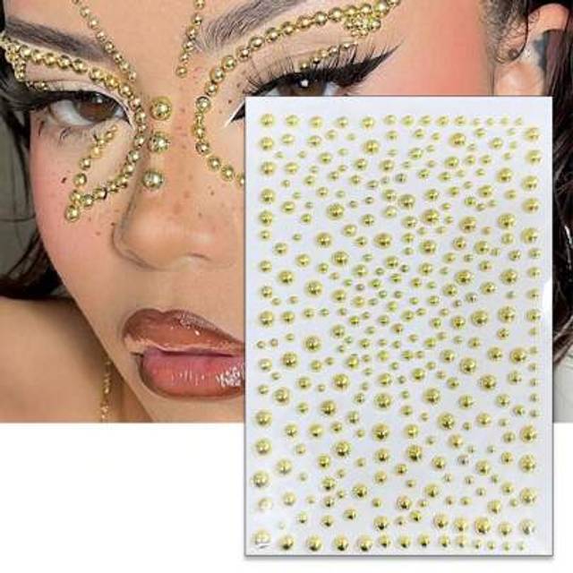 SHEIN 1 Sheet 3D Golden Pearl Face Jewels Eyeshadow Stickers Self Adhesive Face Body Eyebrow Diamond Nail Stickers Diamond Decoration