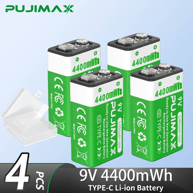TEMU Pujimax 9v 4400mwh Rechargeable Lithium Battery, Convenient Charging, Compact And Portable, Essential For Work, Suitable For Toys, Remotes, And Gauges