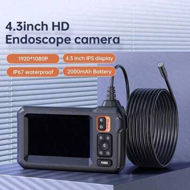 SHEIN 4.3Inch IPS Screen Industrial Endoscope Camera 8mm HD1080P Single Lens 1M/5M/10M Pipe Inspection Borescope For Cars