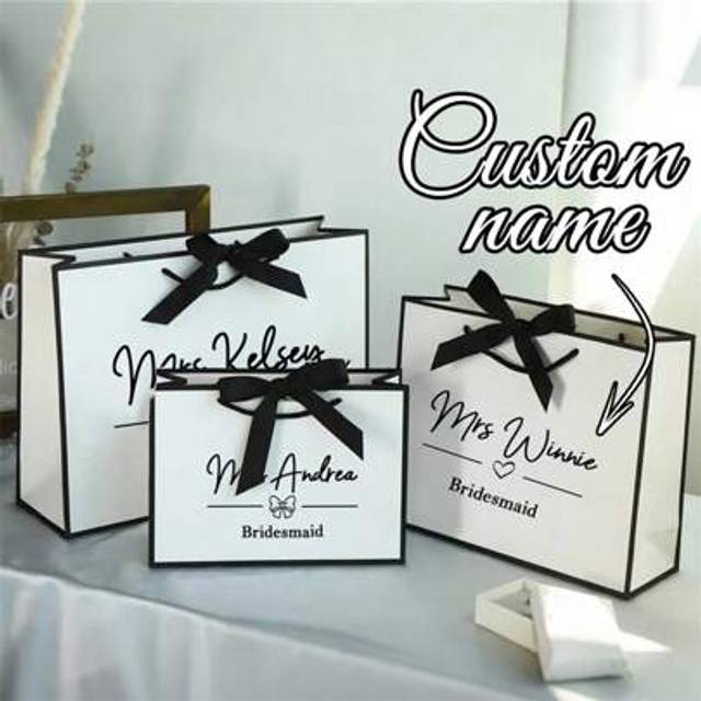 SHEIN 1pc Customized Bridesmaid & Best Man Premium Quality Gift Bag With Ribbon And Cord, Suitable For Wedding Bride Bridesmaid Groomsman Birthday Party Tha