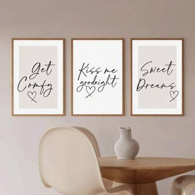 SHEIN 3pcs Modern Minimalist Wall Arts, Neutral Bedroom Posters, Bedtime Quotes, Beige Couple Printing, Bedroom Wall Decoration, No Frame