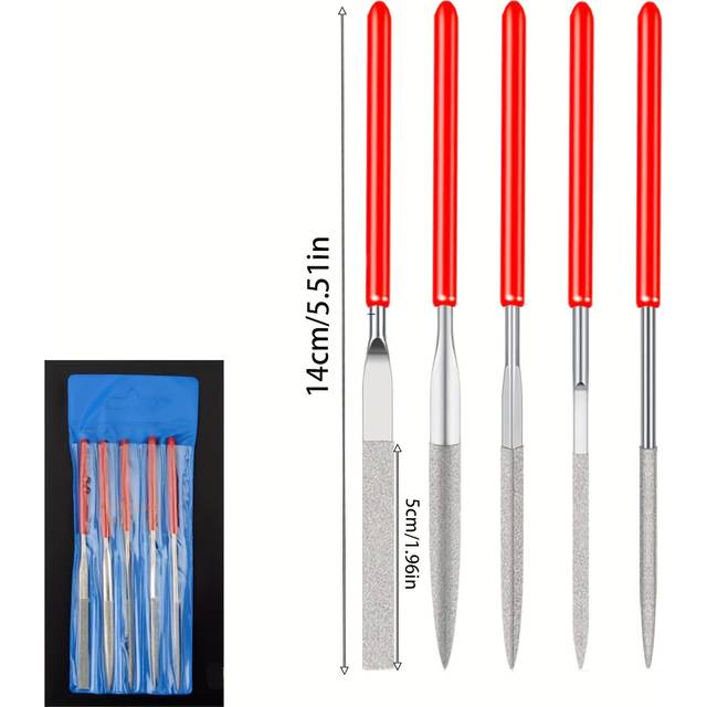 TEMU 5pcs Diamond Mini Needle File Set, Precision , Portable, With , For Ceramics, Woodworking, Jewelry Polishing, Carving And Small Projects, Polishing, Cleaning Up, Rust Removal, Use Without Power