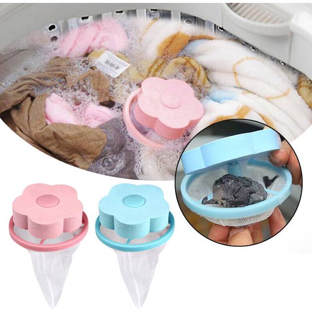 (Blue) Washing Machine Mesh Filter Ball Bag Laundry Lint Remover Hair Catcher