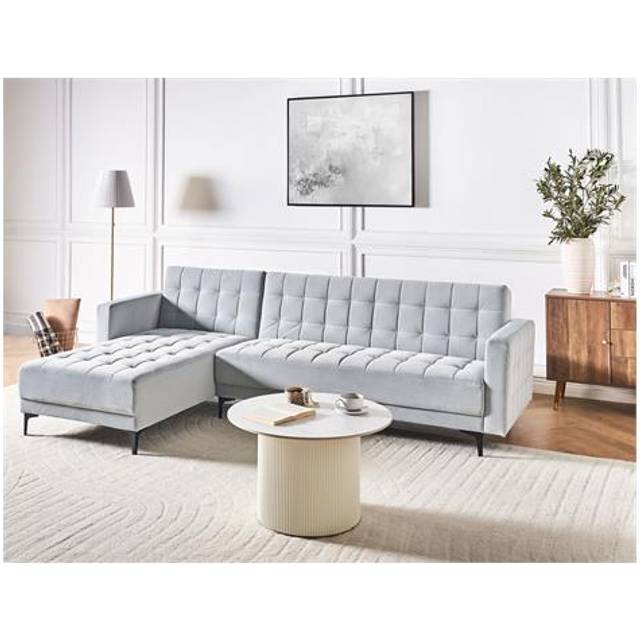 Beliani Modular Corner Sofa Bed 4 Seater Aberdeen Velvet Light Grey Right Hand - One Size