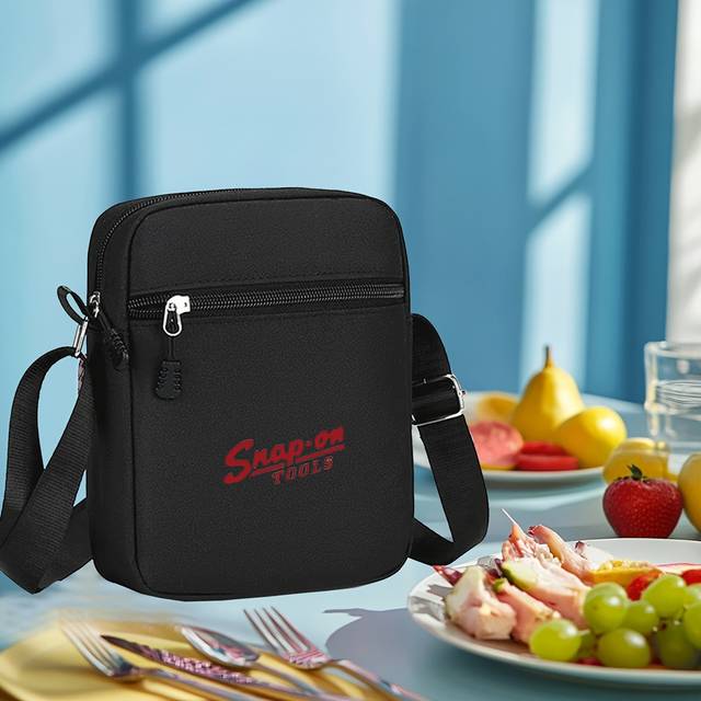 TEMU Black Oxford Crossbody Bag - Adjustable Strap, & Lightweight For Outdoor Sports, Phone Pocket, Coin Purse, Retro Unisex Handbag With Geometric Print