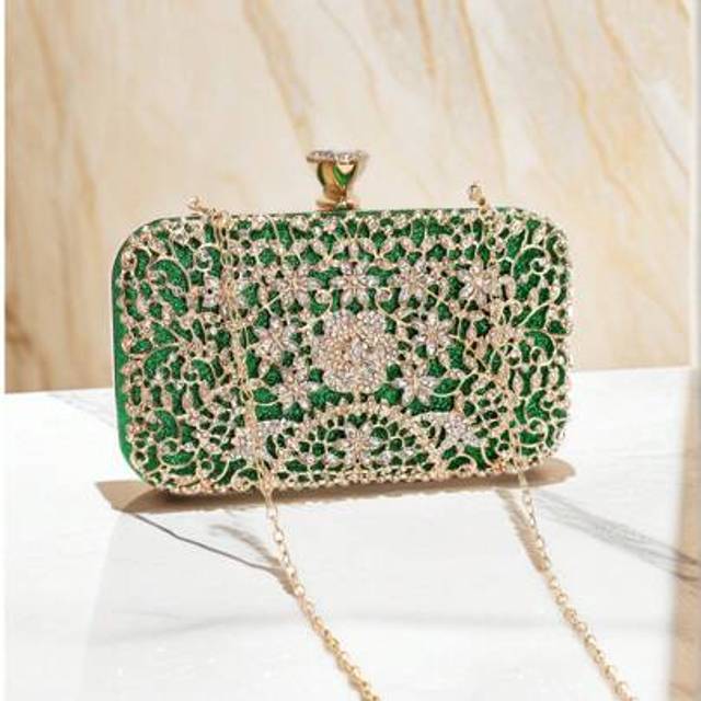 SHEIN Party Handbag With Metal Handle Diamond Evening Clutch Bag Women Wedding Golden Clutch Purse Chain Shoulder Bag Small Valentine&#39;s Day Gift
