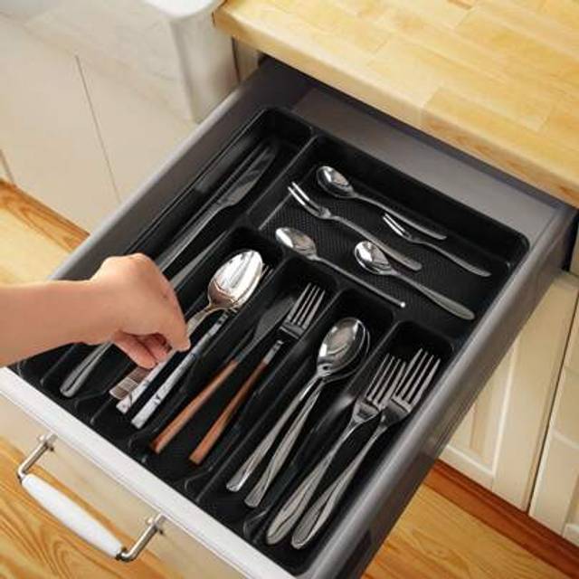 SHEIN 1pc Large Compartment Food Organizer Box, Kitchen Storage Tray, Flat Cutlery Holder Box, Made Of PP Plastic, Suitable For Tabletop Cutlery, Cabinet Dr