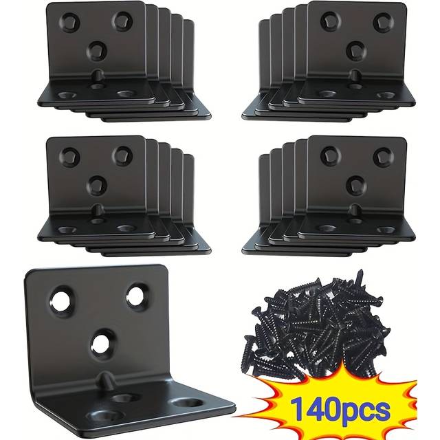 TEMU 140pcs Black Shelf Bracket, Right Angle Connector Bracket, L-shaped Heavy Metal Corner Bracket