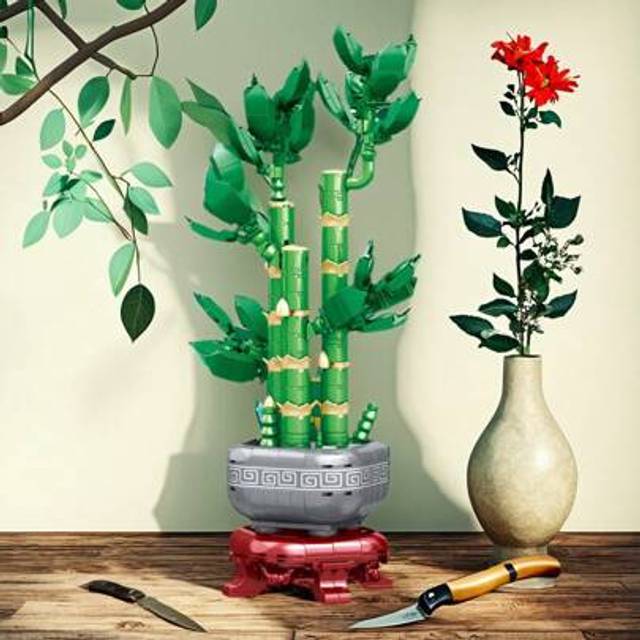 SHEIN Lucky Bamboo Building Block Set, Multi-Style Flower Pot Blocks, Lucky Bamboo, Magnolia, Persimmon Flower, Oriental Red, Adult Assembling Blocks, Creat