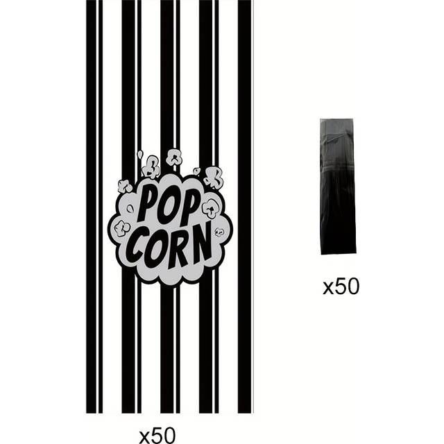 TEMU 50pcs Black And White Striped Gift Bags With Twist Ties, Clear Cellophane Snack And Candy Sacks For Parties, Candy