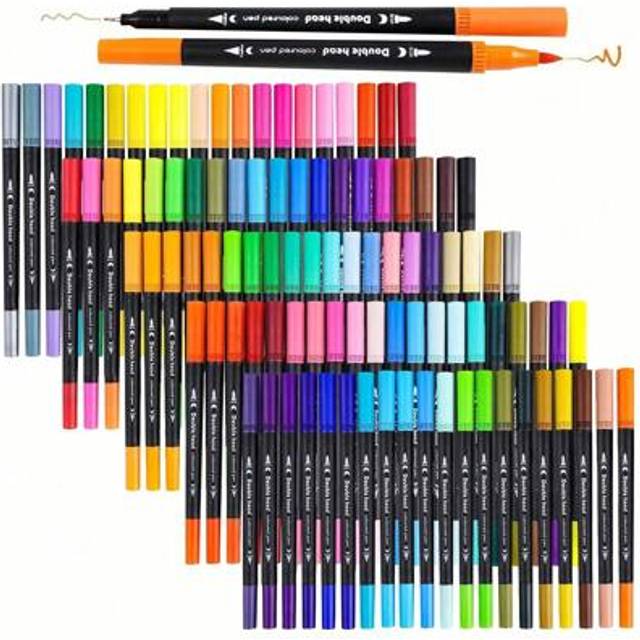 SHEIN Dual Tip Brush Marker, Fine & Soft Double Tip Art Markers For Adult Kids Coloring Hand Lettering Writing Planner Journal Note Calligraphy Drawing Art