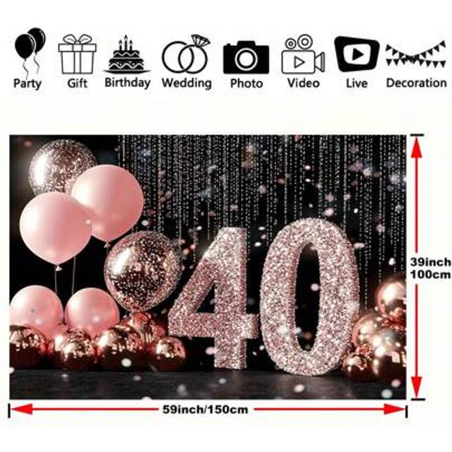 SHEIN 1 Champagne Pink 40th Birthday Party Background - Polyester Photo Frame Background, Suitable For Tailgating, Anniversary, Wedding - No Power Required,