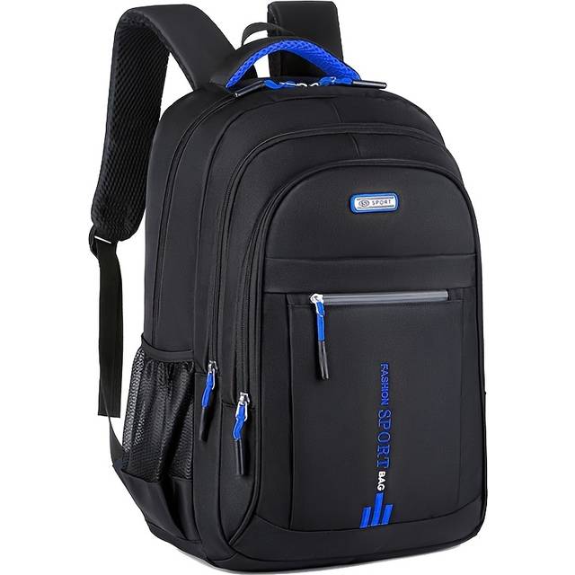 TEMU Unisex Nylon Backpack - Large Capacity Business Travel & Commuter Bag With Adjustable Straps, Multiple Compartments, And Mesh Side Pockets, Black, Travel Bag