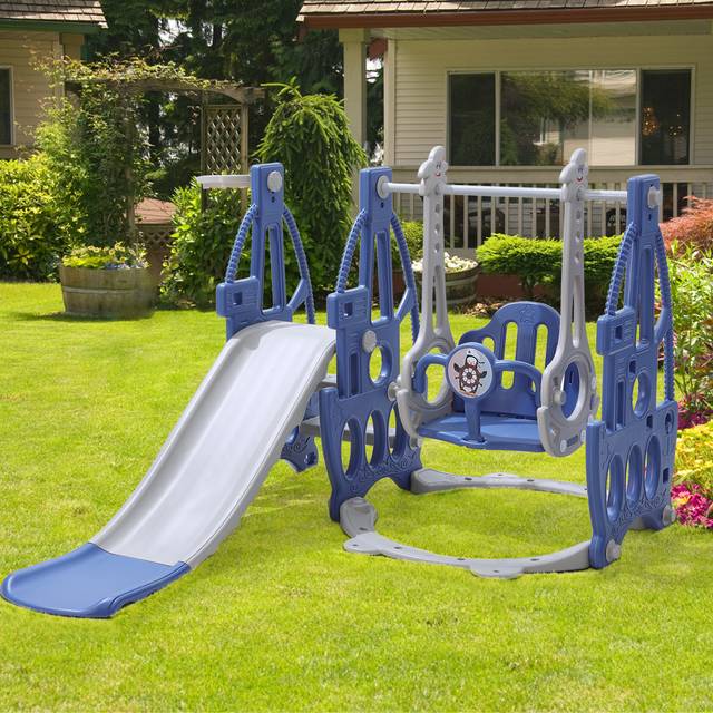 TEMU Outdoor Garden In 1 Kids Slide With Basketball Hoops & Swing, Slide And Swing Set For Kids, Toddler Climber Slide Playset For Toddlers Indoor & Outdoor
