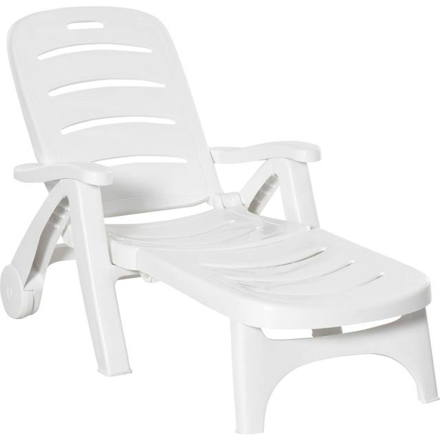 TEMU Outsunny Foldable Sun Lounger, Beach Chaise Lounge With Reading Hole, Arm Slots, 5-position Adjustable Backrest, Side Pocket, Pillow For Patio, Garden, Beach, Pool