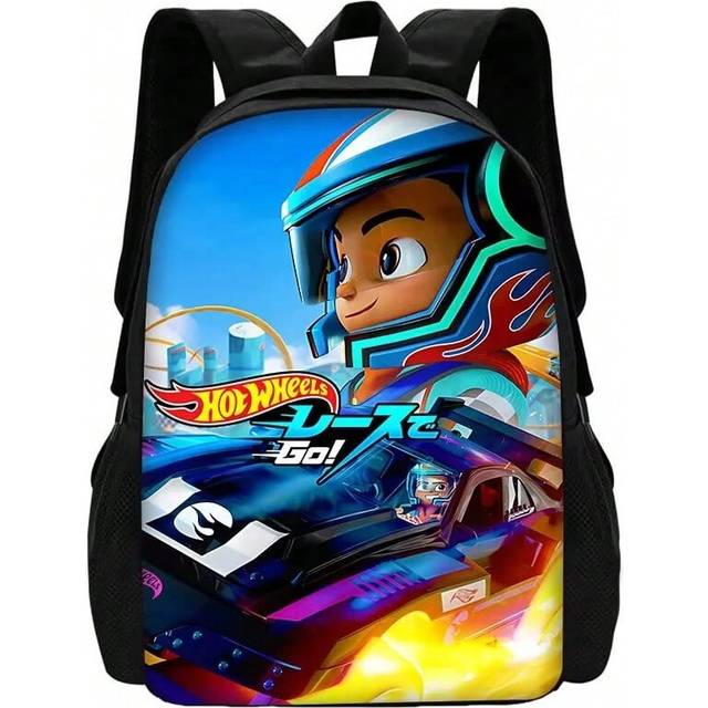 (XHOO1-SB-101-A7) Hot Wheels Cars Child School Backpack with Lunch Bags ,Pencil Bags ,School Bags for Boys Girls Best Gift
