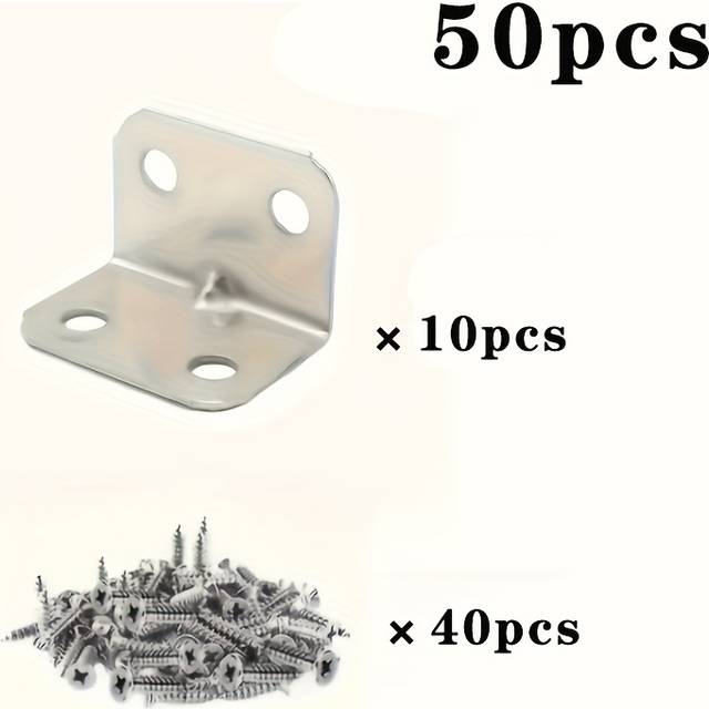 TEMU 50pcs Durable Metal L-shaped Bracket, Angle Iron Set, 90 Degree L Shape Corner Bracket, Connector For Furniture And Shelves