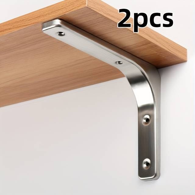 TEMU 2pcs Heavy Duty Stainless Steel L-shaped Shelf Brackets - Wall Mount With Screws Included, Right Angle Mounting Brackets For Capacity Shelf Systems, Support Brackets For Shelves