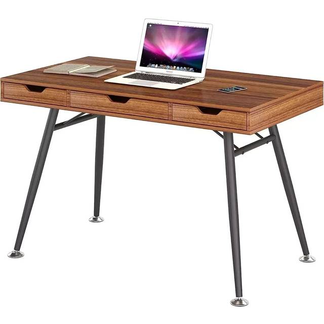 Console table desk & drawers brown oak effect industrial style steel legs coley