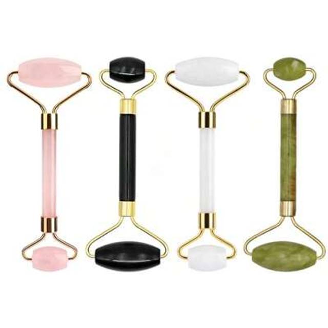 SHEIN 1pc Natural Jade Roller Massager Ball Bearing Types Jade Roller Facial Ridged Roller Skin Massage Roller Face Tool Natural Jade With Slightly Differen