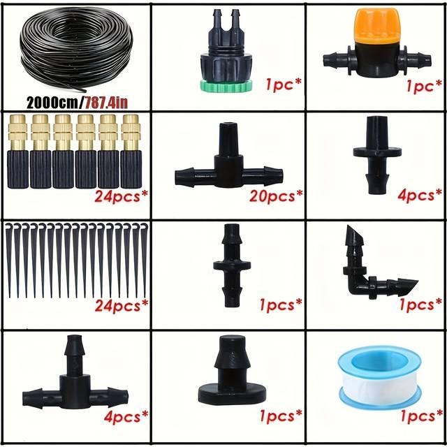 TEMU Automatic Drip Irrigation Kit Suitable For Lawns, Potted Plants, And Greenhouses, Equipped With Brass Mist Nozzles - 4/7mm, Lawn Automatic Watering System For Potted Plants And Greenhouses