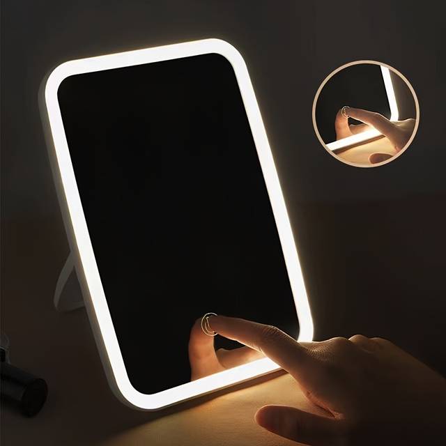 TEMU 1pc Portable Led Makeup Mirror With Touch Control, 3 Adjustable Lighting , - Ideal For Travel, Warm & Options, Battery-operated (batteries Not Included), Mirror Portable
