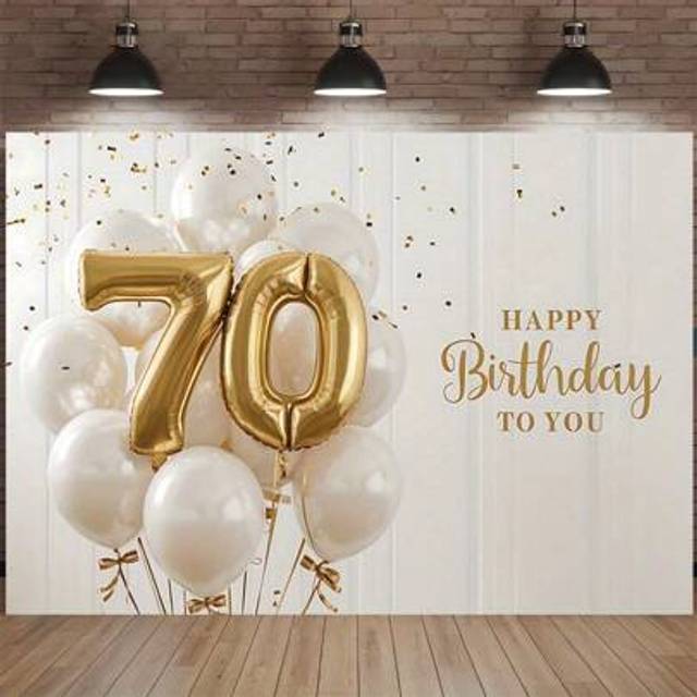 SHEIN 1pc 70th Birthday Party Banner - Gold And White Polyester Background Cloth With Confetti Design, Suitable For 70th Birthday Celebration Event Home And