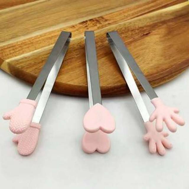 SHEIN 3Pcs Cute Silicone Mini Tongs, Kids Tongs Cooking Tongs, Kitchen Gadgets, BBQ Bread Ice Cube Clip For Home