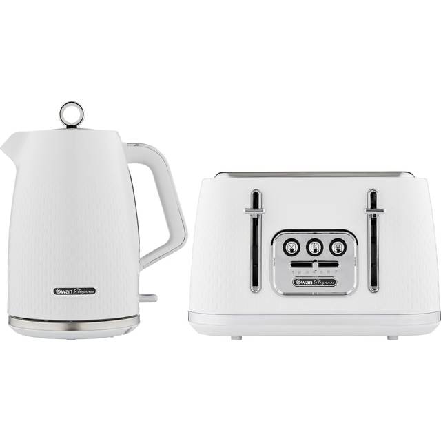 Swan Elegance Kitchen Set, 1.7L Kettle & 4 Slice Toaster in White - White