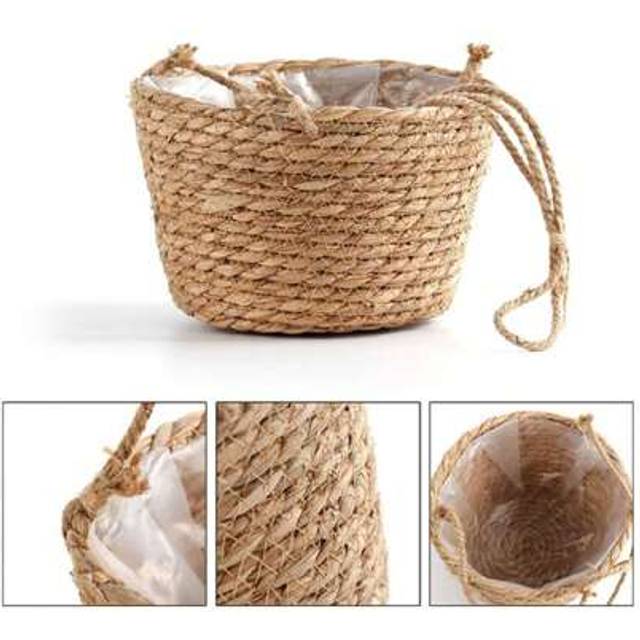 SHEIN Handcrafted Woven Basket Hanging Planter With Jute Rope - Perfect For Indoor Or Outdoor Decor (Random Color) Gifts Birthday Graduation