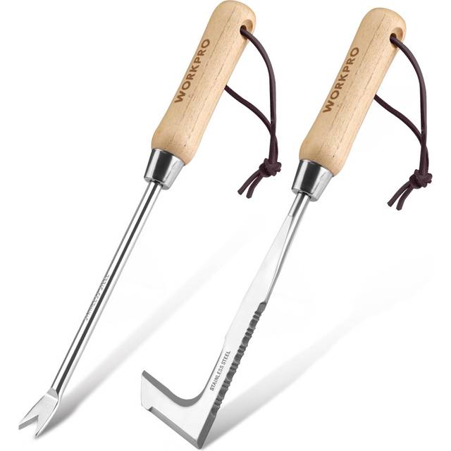 WORKPRO Weed Remover Tool 2-Piece with Wood Handle, Weeding Garden Tools for Gardening with Serrated Edge, Weed Puller for Removing Moss and Weeds,